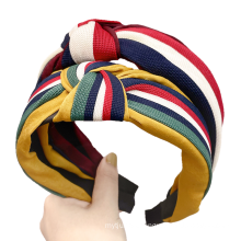 Fabric Wide Headband Striped Bow Knot Autumn Winter Hairband Vintage for Women Girl Hair Accessories Lady Gift Wholesale